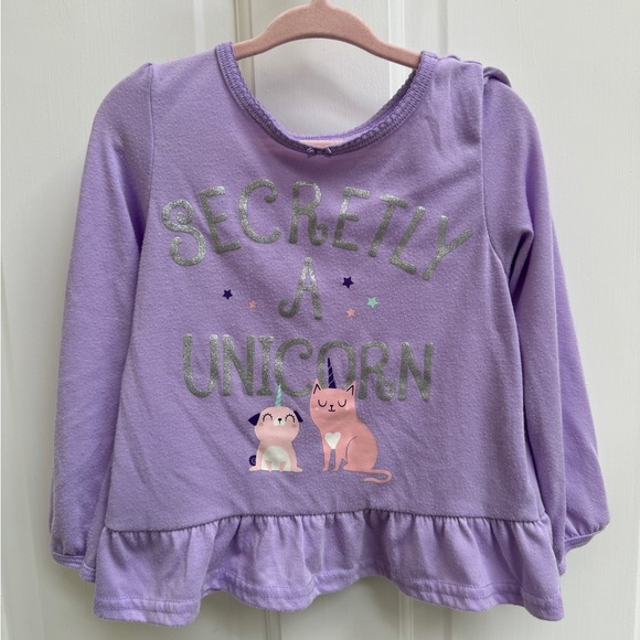 Carter’s 2T Girls Purple Secretly A Unicorn Long Sleeve Pajama Top - Picture 1 of 5